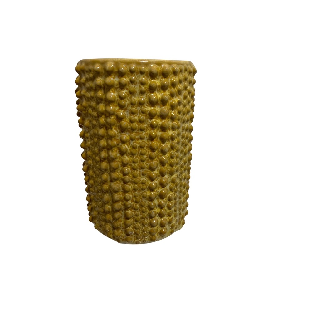 Bloomingville Textured Stoneware Vase Mustard Yellow Hobnail Rustic Modern Decor